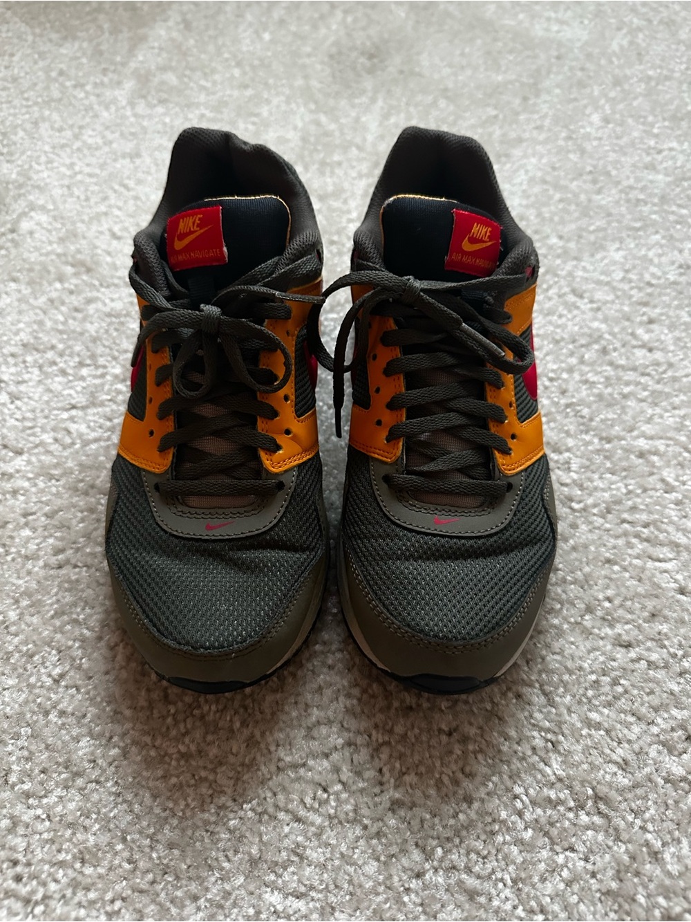 Nike Kids Sneakers in Olive Green with Orange and Pink Accents